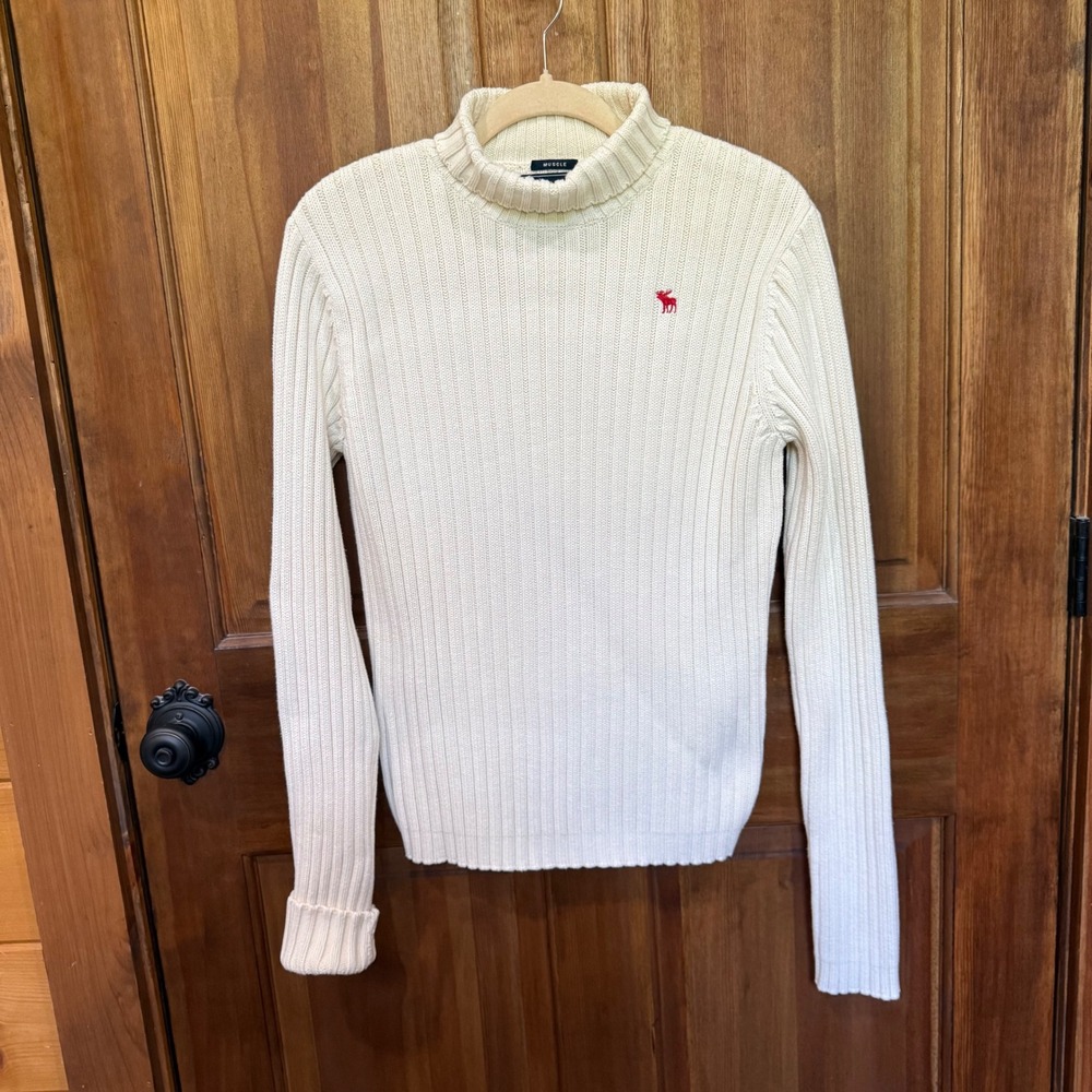 Abercrombie & Fitch Womens Ribbed Mock Neck Muscle Fit Sweater Cream White Med